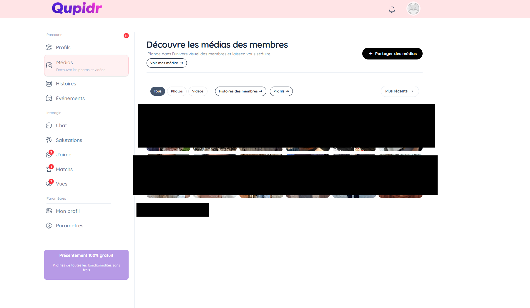 Parcourir les médias des membres