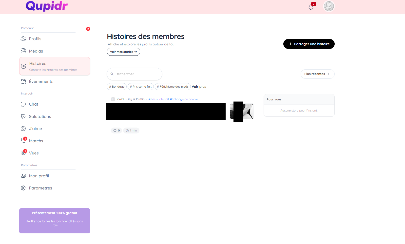 Voir les stories des membres