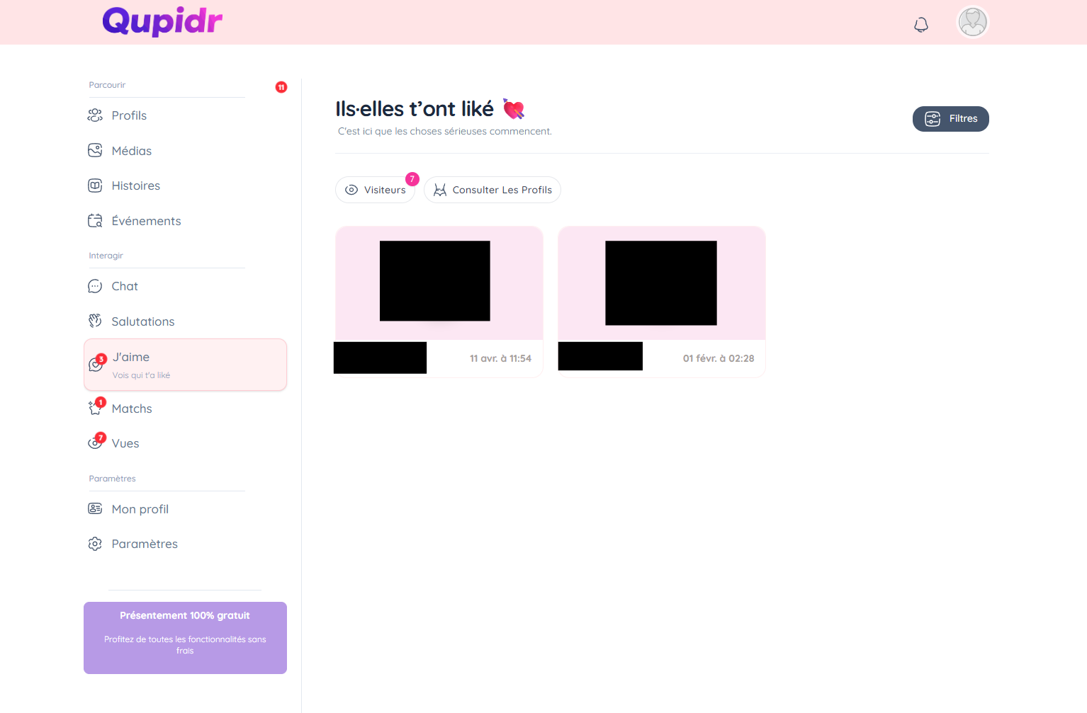 Qui vous a liké / vu